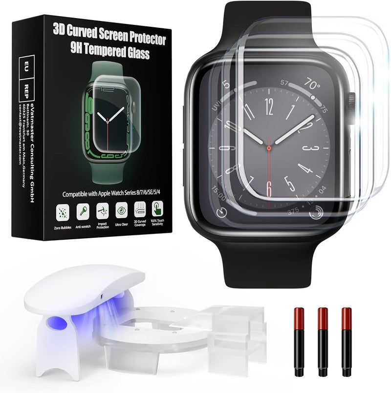 Kopration UV Tempered Glass Screen Protector Compatible with Apple Watch Series SE/6/5/4 40mm, Bubble Free iWatch Screen Protector, Curved Full Coverage Screen Protector for iWatch SE/6/5/4 40mm (3 Pack) - Image 1